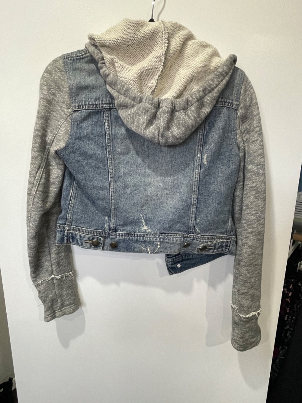 Free People Hooded Denim Knit Sleeve Jacket – Size XS - Picture 3 of 6
